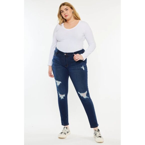 KanCan Jennifer Mid Rise Distressed Super Skinny Stretch Blue Jean Plus Size 2XL - Picture 1 of 8